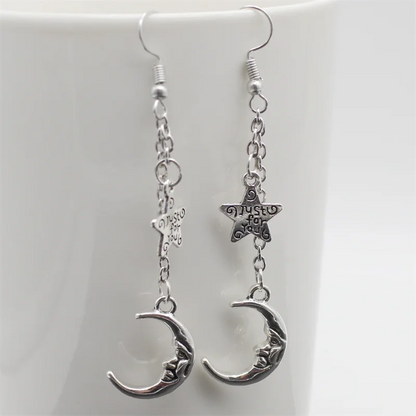 Fashion Classic Geometric Girl Star Moon Ear Hook Chain Crescent Alloy Pendant Female Earring Jewelry Gift