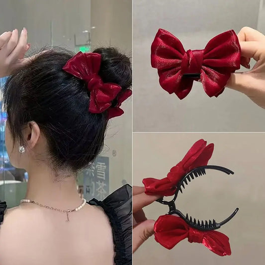 Back Head Hair Clamp Elegant Pastoral Style Bow Grab Clip Hair Accessories Hair Clip Women Girls