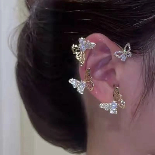 Sparkling Zirconia Ear Cuff Cilp Earrings Crystal Rhinestone Butterfly Ear Clips Without Piercing For Women Wedding Jewelry Gift