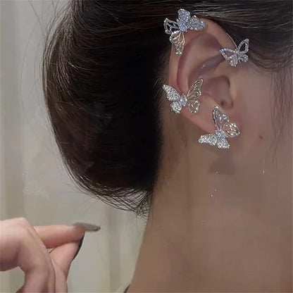 Sparkling Zirconia Ear Cuff Cilp Earrings Crystal Rhinestone Butterfly Ear Clips Without Piercing For Women Wedding Jewelry Gift