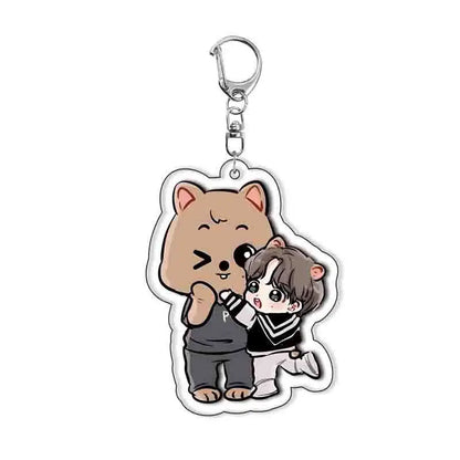 Cute Kpop Acrylic KeyChain Korean Boy Band Cartoon Backpack Pendant Keyring Car Chain Lovely Mobile Phone Accessories Fans Gifts