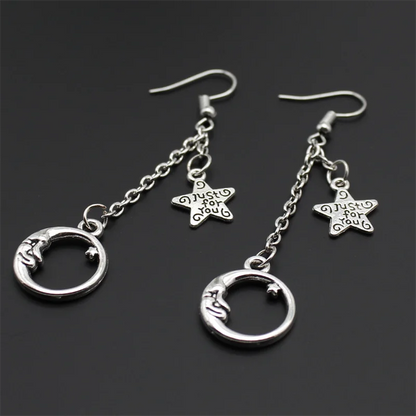 Fashion Classic Geometric Girl Star Moon Ear Hook Chain Crescent Alloy Pendant Female Earring Jewelry Gift