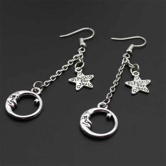 Fashion Classic Geometric Girl Star Moon Ear Hook Chain Crescent Alloy Pendant Female Earring Jewelry Gift