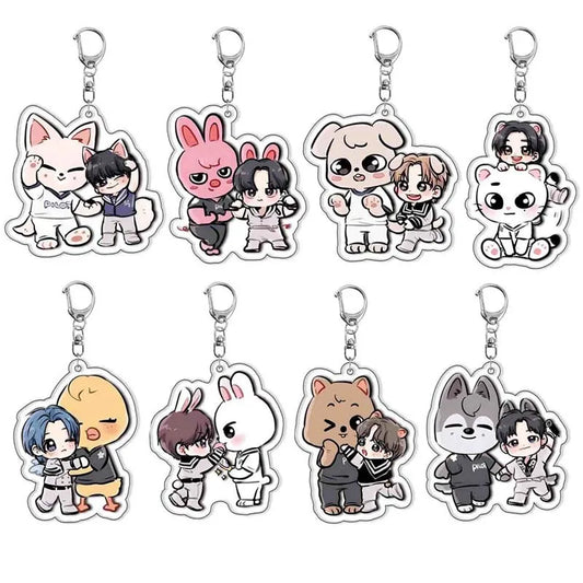 Cute Kpop Acrylic KeyChain Korean Boy Band Cartoon Backpack Pendant Keyring Car Chain Lovely Mobile Phone Accessories Fans Gifts