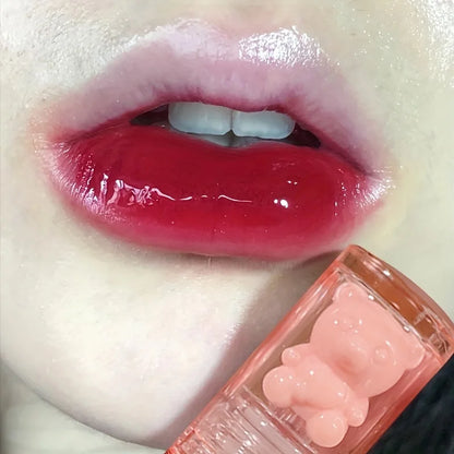 6 color lip glaze, cute little bear, mirror gloss, jelly lips with sparkling light dew water, long-lasting stain resistant trans
