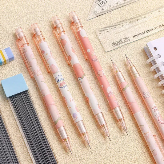 HEYEJET 1 Pieces 0.5mm Honey Peach Cute Press Automatic Mechanical Pencil School Office Supplies Student Stationery Gift Refill