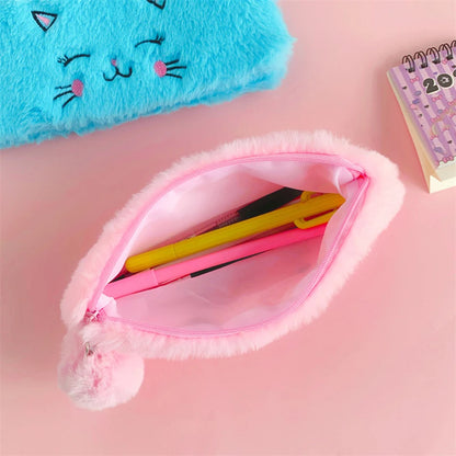 Cute Cat Pencil Case Plush Pencil Cases For Girls Trousse Scolaire Soft School Supplies Estuche Escolar Stationery Pencil Pouch