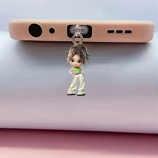 Cute Cool Girl Phone Dust Plug Type-C Port Cover For Iphone & Samsung Charm Decorative Hanging Pendant Accessory 2D Pringting