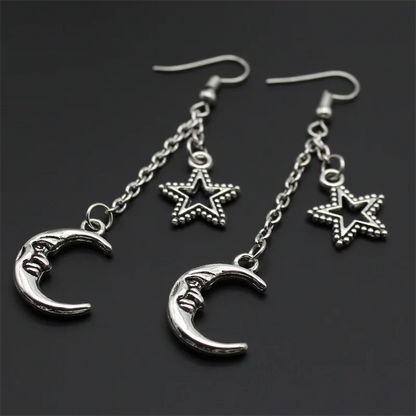 Fashion Classic Geometric Girl Star Moon Ear Hook Chain Crescent Alloy Pendant Female Earring Jewelry Gift
