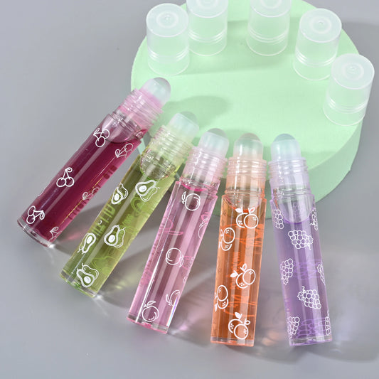 1Pcs Fresh Fruit Roll-On Lip Balm Moisturizing Clear Transparent Lip Oil Long Lasting Hydrating Lip Gloss Woman Makeup Cosmetics