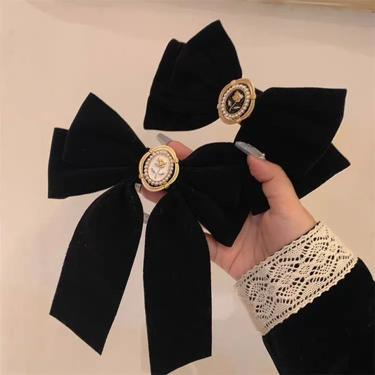 Vintage Big Large Velvet Bow Hairpins Barrettes For Women Girls Wedding Long Ribbon Korean Hair Clip Hairgrip Hair Accessories