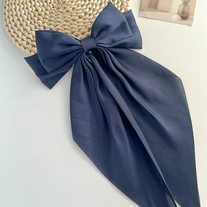 Bow Ribbon Hair Clip Women Solid Color Satin Ribbon Long Big Bows Hairpin Bowknot Barrettes Hair Accessories For Girls