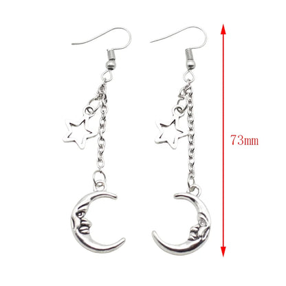 Fashion Classic Geometric Girl Star Moon Ear Hook Chain Crescent Alloy Pendant Female Earring Jewelry Gift
