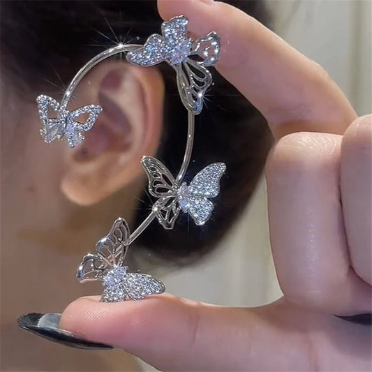 Sparkling Zirconia Ear Cuff Cilp Earrings Crystal Rhinestone Butterfly Ear Clips Without Piercing For Women Wedding Jewelry Gift