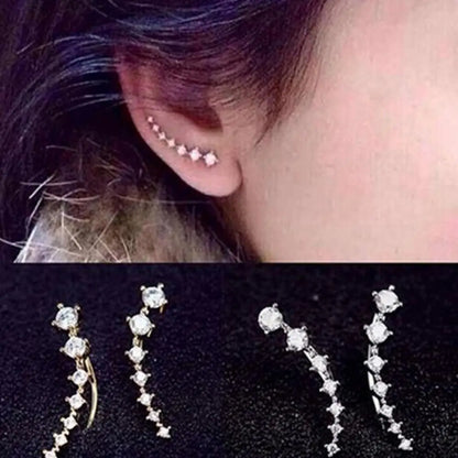 Fashion Stud Earring Women Line Rhinestone Zircon Earrings Ear Hook Clip Stud Jewelry