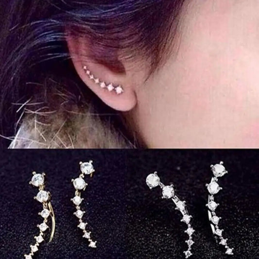 Fashion Stud Earring Women Line Rhinestone Zircon Earrings Ear Hook Clip Stud Jewelry