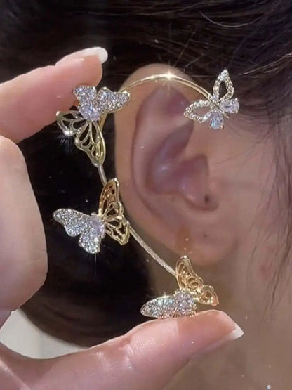Sparkling Zirconia Ear Cuff Cilp Earrings Crystal Rhinestone Butterfly Ear Clips Without Piercing For Women Wedding Jewelry Gift