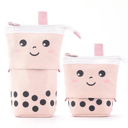 Standing Pencil Case Cute Telescopic Pen Holder Kawaii Stationery Pouch Makeup Cosmetics Bag for School Students Pink Lavander A