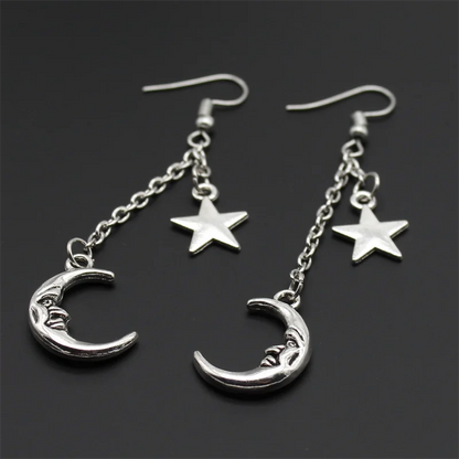 Fashion Classic Geometric Girl Star Moon Ear Hook Chain Crescent Alloy Pendant Female Earring Jewelry Gift