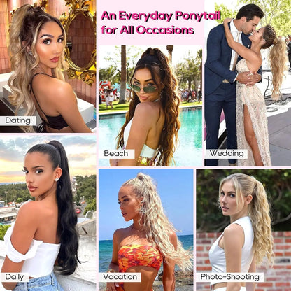 Synthetic Hair Piece Claw Clip in Ponytail Extension for women, Layered Wavy Hair Ponytail Extension, Soft Natural Looking