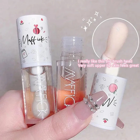 Transparent Honey Lip Oil Long-Lasting Moisturizing Lip Gloss Blam Fades Lip Lines Lipgloss with Big Brush Head Peach Milk Taste