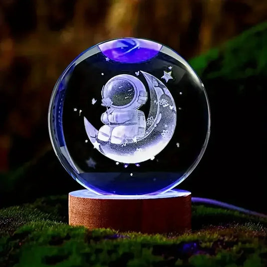 3D Laser Carved Crystal Ball with Colored Lights Mood Light Crystal Sphere Gifts for Birthday Guests Cute Room Decor Kawaii