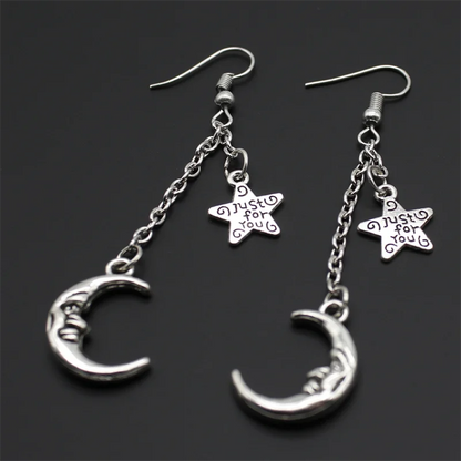 Fashion Classic Geometric Girl Star Moon Ear Hook Chain Crescent Alloy Pendant Female Earring Jewelry Gift
