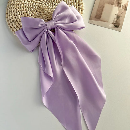 Bow Ribbon Hair Clip Women Solid Color Satin Ribbon Long Big Bows Hairpin Bowknot Barrettes Hair Accessories For Girls
