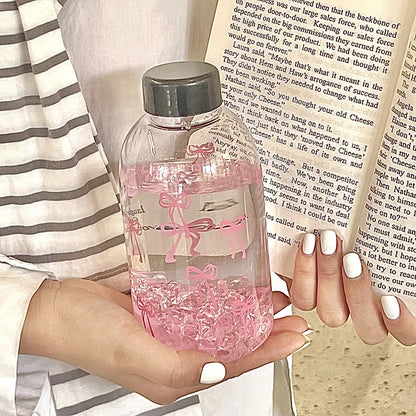 Cute Bowknot Plastic Cups With Straw Lid Portable Drinking Bottle Kawaii Water Bottle Aesthetic Tumbler For Ice Coffee Juice Tea