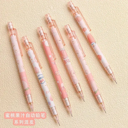 HEYEJET 1 Pieces 0.5mm Honey Peach Cute Press Automatic Mechanical Pencil School Office Supplies Student Stationery Gift Refill