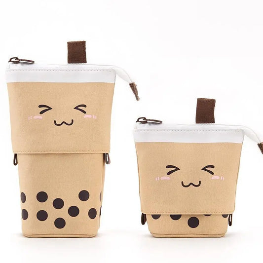 Standing Pencil Case Cute Telescopic Pen Holder Kawaii Stationery Pouch Makeup Cosmetics Bag for School Students Pink Lavander A